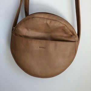 Baggu Tan Leather Circle Crossbody Bag